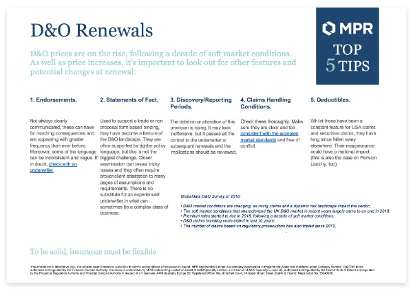 D&O Renewals - top 5 tips