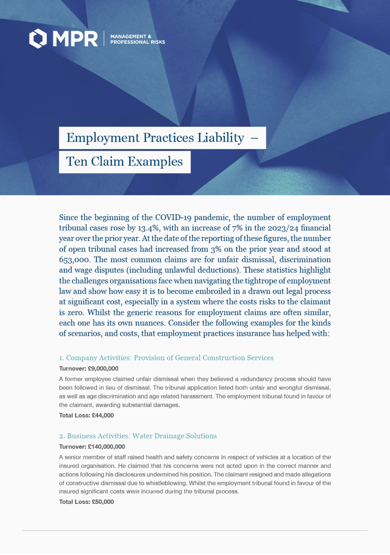 Employment Practices Liability  – Ten Claim Examples